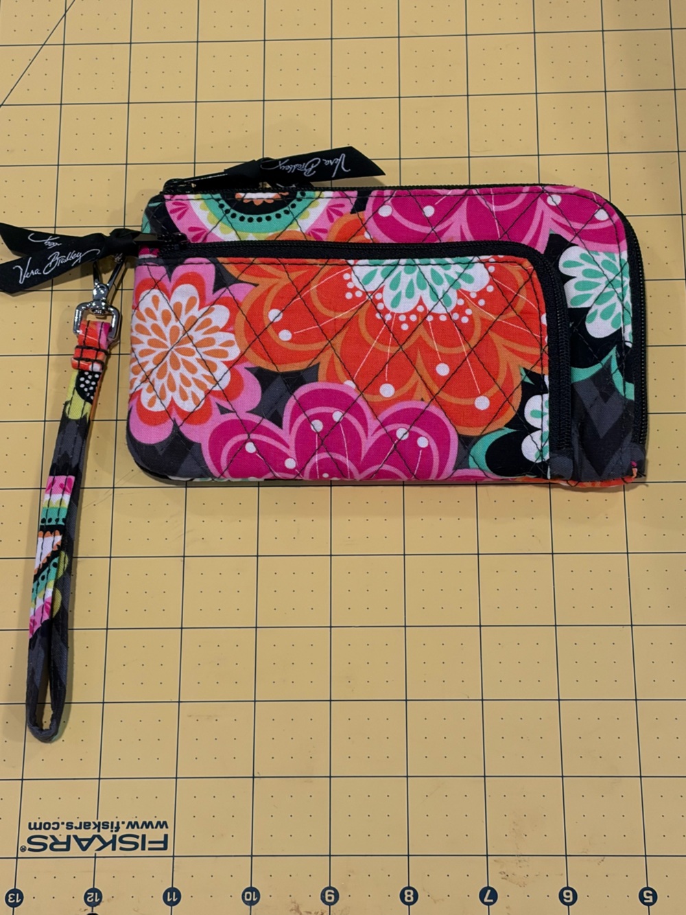 Vera Bradley "Ziggy Zinnia" Wristlet Clutch in Pink, Orange, Green, Black